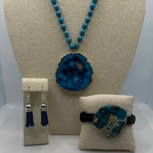 Blue Agate Necklace and Earring Set